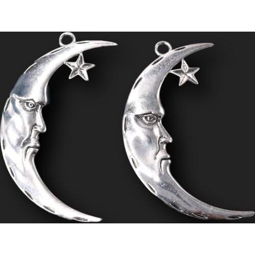2pcs Silver Plated Large Moon Metal Pendants Hip Hop Necklace Accessories DIY Charms For Jewelry Craft Making 85*50mm A1348