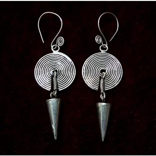 Miao jewelry handmade Miao silver personality earrings ring hanging bell long earrings