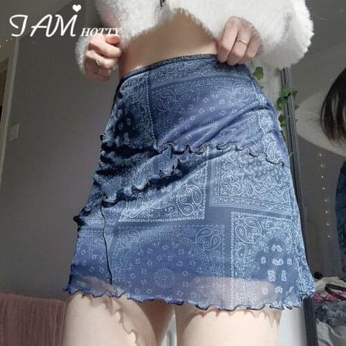 Aesthetic Print Layer Mesh Mini Skirt Women Y2K Vintage Cute High-waisted Tulle Skirts Party Streetwear Korean Fashion Iamhotty