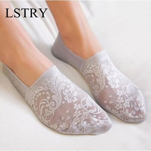 4 Pairs Fashion Women Girls Summer Socks Lstry Style Lace Flower Short Sock Antiskid Invisible Ankle 2021 Sox Sock Slippers Cool