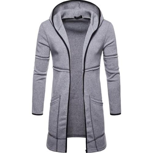 Men Hoodies Coat Mens Fashion Solid Trench Hooded Cardigan Coat Long Sleeve Outerwear Sweatshirts Jacket Male Clothes