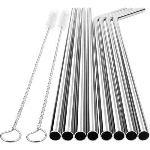 Set of 8 Stainless Steel Straws Ultra Long 10.5 Inch Drinking Metal Straws For Tumblers Cold Beverage(4 Straight|4 Bent|2 Brush)