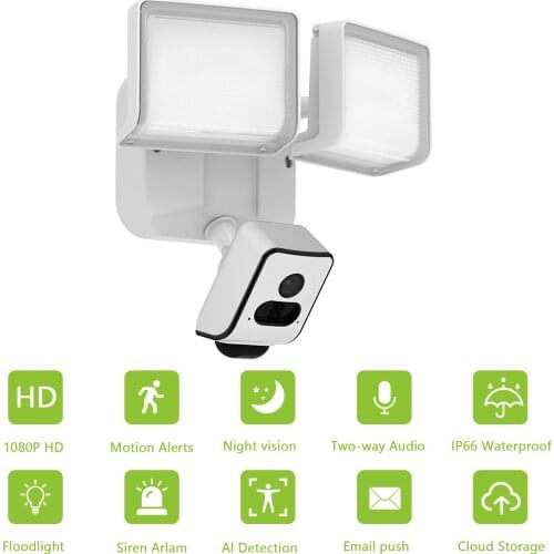 Outdoor Floodlight Security Camera, WiFi IP Cameras with Flood Light,Night Vision IP55 Waterproof, Two-Way Audio