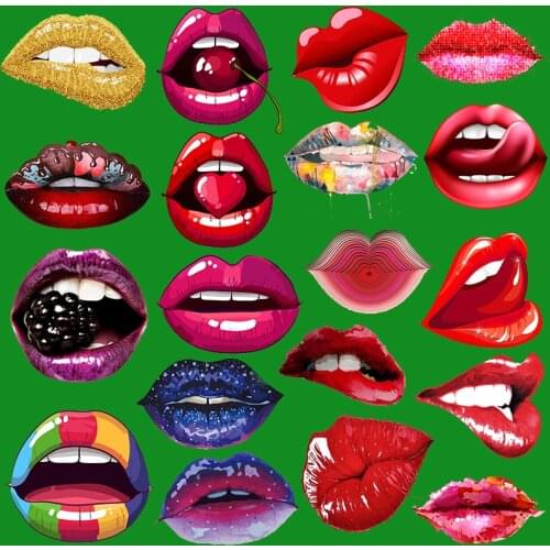 Cartoon Print Lips Patches For Clothes Heat Transfer Thermal Stickers DIY Washable T-Shirts Iron On Transfer Girls Lips Patches