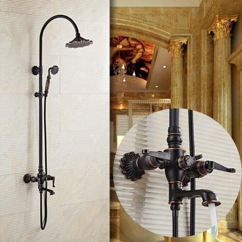 New Arrival Black Antique Brass Bathroom Handle Double Switch Bath&Shower Faucet Set Hot & Cold Mixer Tap Bar Handheld Spray