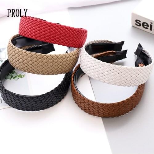 PROLY New Fashion Women Hairband Wide Side Artificial Leather Headband PU Braided Hair Hoop Adult Hair Accessories Wholesale