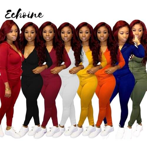 Solid Color Casual Sporting Hoodies Tracksuit Women Skinny Long Sleeve Jacket + Pencil Pants Bodycon 2XL Two Pieces Set 8 Colors