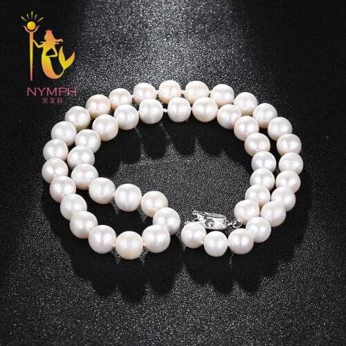 [NYMPH]Natural Pearl Necklaces Pearl Jewlery 9-10mm Large Near Round White Choker Necklace Wedding Party For Women [X229]