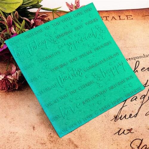 15x15 Happy birthday Embossing folders Plastic bump Scrapbooking DIY Template Fondant indentation Cake Photo Album Card Make