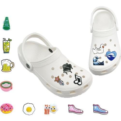 1-5pcs Beer Donuts PVC Shoe Charms Decorations Accessories Cactus Piano Note Poached Foods Drink Egg Croc Jibz Charms Kids Gift