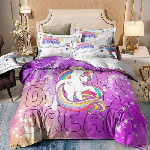 Unicorn Bedding Set Cartoon Double Queen King Quilt Cover Luxury Single Twin Full Duvet Cover Set For Child Girls Quilt Cover