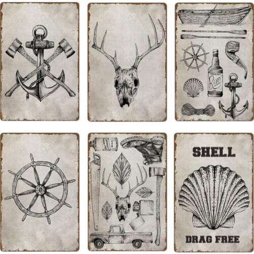 Retro Metal Tin Sign Plaque Anchor Wall Decorative Vintage Plate Wooden Tools On Board Bar Pub Club Decor Art Poster 20X30Cm