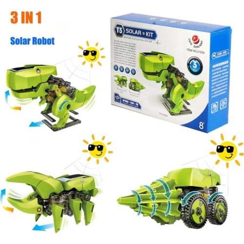 Solar Energy Dinosaur Robot 3 in 1 Kids Toys DIY Assembly Educational Toys for Children Model Building Science Toys