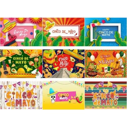 Happy Cinco De Mayo Backdrop Cartoon Cactus Hat Backgrounds Family Party Decor Photo Booth Studio Photography Prop