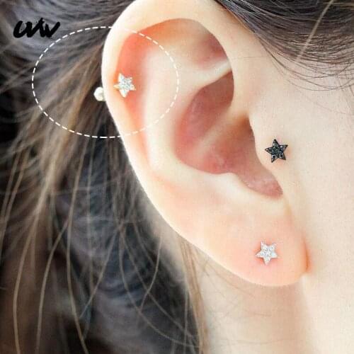UVW154 2pc Fashion Tiny CZ Pentagram Stud Earrings Stainless Steel Helix Tragus Piercing Earrings for Women Pendientes Brincos