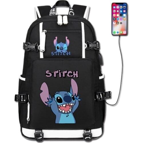 Disney Stitching Usb Charging Backpack Notebook Laptop Travel Bags Lilos Students SchoolBags