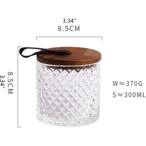 94PF Diamond Pattern Glass Jar with Wooden Lid Handle Coffee Storage Tank Tea Spice Clear Bottle Can Food Kitchen Container