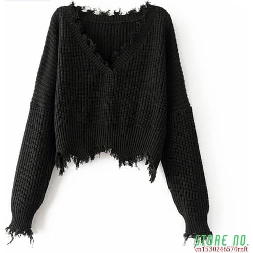 NEW women tassel sweater autumn winter solid orange white black sweaters cropped jumpers v neck sexy knitted pullover