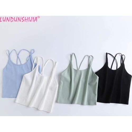 LUNDUNSHIJIA 2021 New Summer Women Solid Camisole Tube Top Fashion Sexy Cropped Ladies Cotton V-neck Elasticity Tops