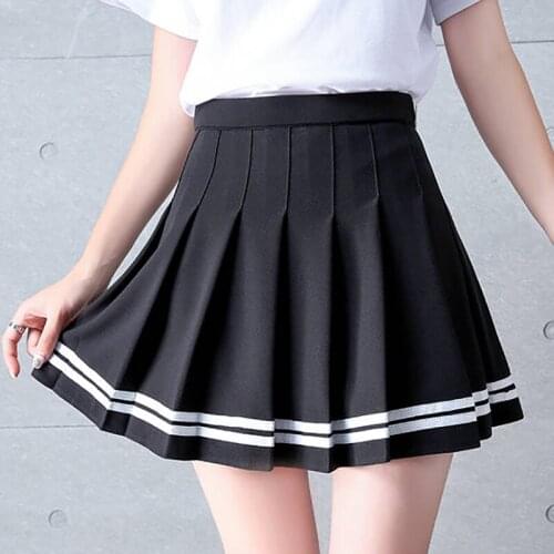 Striped Pleated Skirt Preppy Style High Waist Womens Skirts School Female Skirts Sweet Mini A-Line Dance Short Skirt Ladies 2021