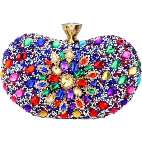 Chaliwini Multi Color Crystal Women Evening Metal Clutches Bag Wedding Party Prom Bridal Handbag Purse