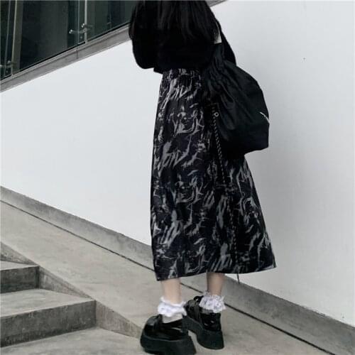 Harajuku Print Skirt Women 2021 New Spring Korean Straight Skirts Streetwear A-Line Long Skirt