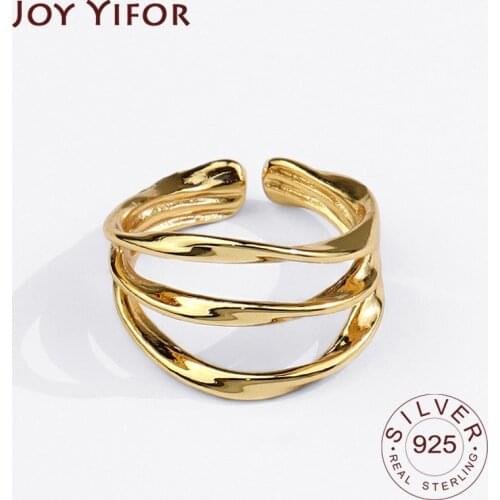 925 Sterling Silver Rings for Women 3 Lines Gold Color Vintage Wedding Trendy Jewelry Large Adjustable Antique Rings Anillos