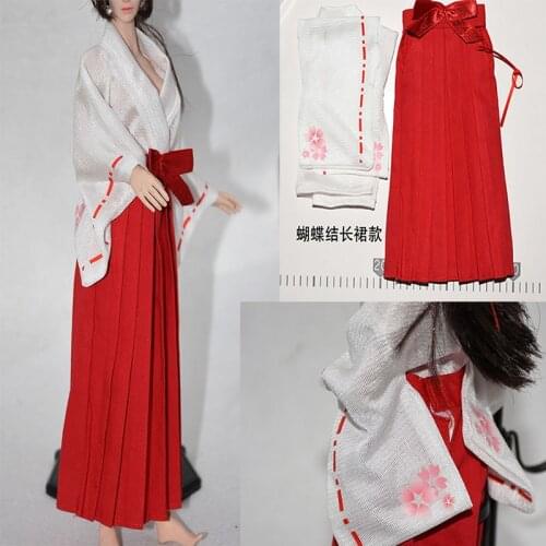 1/6 Japanese Kimono Witch Red/White Long/Short Skirt Suit Fitting 12 Inch Female Figure