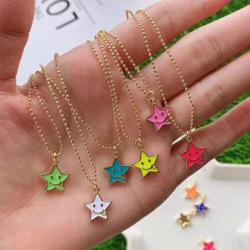 10Pcs Holiday Gift rainbow color cute smile stars pendant necklace enamel star gold plated ball chain cz necklace for Gift Party