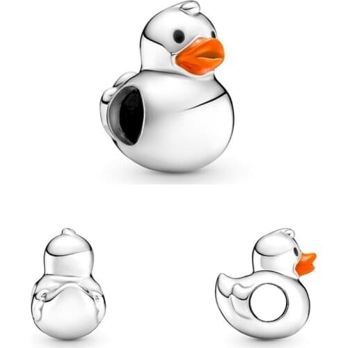 100% 925 Silver New Polished Rubber Duck Beads Suitable For The Original Pandora Bracelet Necklace Womens Diy Charm Jewelry