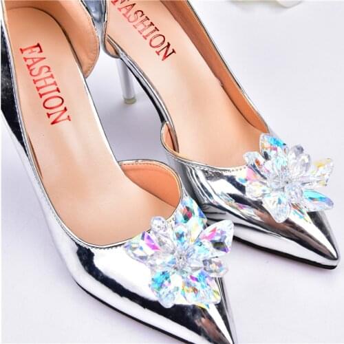 2Pcs AB Color Patches Rhinestone Applique Flat back Sew On Crystal Diamond DIY Wedding Dress Decoration Shoe Flower Brooch