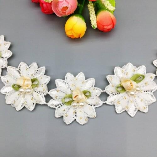 20x Pearl Flower Lace For Dress Lace Trim Ribbon Bridal Wedding Embroidered DIY Trimming Crochet Patchwork Sewing Supplies Craft