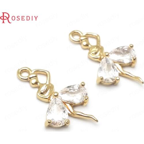36437)6PCS 19x12MM 24K Champagne Gold Color Brass with Zircon Dance Girl Charms Pendants High Quality Diy Jewelry Accessories