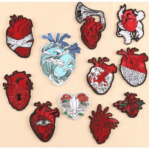 3D Heart Embroidered Patches for Clothing Sewing Stickers Badges Iron On Stripe Applique Patches Hippie Embroidery Patch