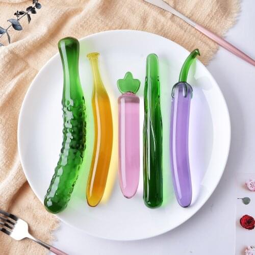 5 Types Vegetable and Fruit Shaped Crystal Dildo For Women Glass Butt Plug Cute Novelty Adult Masturbation Tune Gays Sex Toys