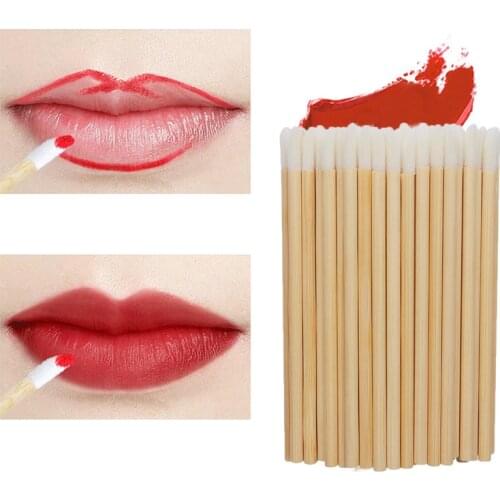 50PCS Disposable Lip Makeup Brush Wooden Handle Lipstick Wands Eyelash Extension Mascara Applicator Women Lip Makeup Brushes Kit