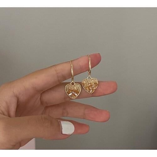 925 Sterling Silver Korean Champagne Gradient Crystal Iove Earrings Girl Peach Heart Earrings Wild High-end Earrings Jewelry