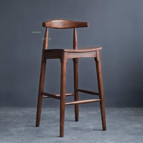 Nordic Solid Wood Bar Stools for Kitchen Restaurant Backrest Bar Chairs Modern Minimalist Household Hotel Coffee High-foot Chair