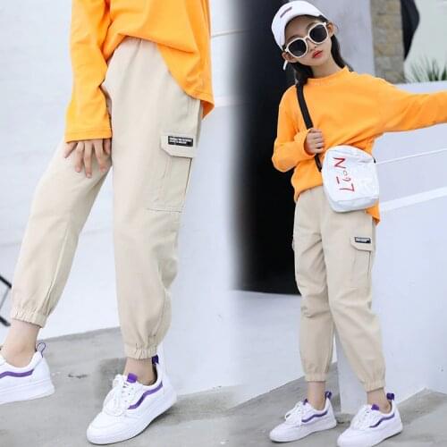 Cowgirl Costume Cargo Pants Girls Casual Trousers Khaki Sport Cargo Pants Children Spring Autumn Kids Outwear 5 7 9 11 13 Years