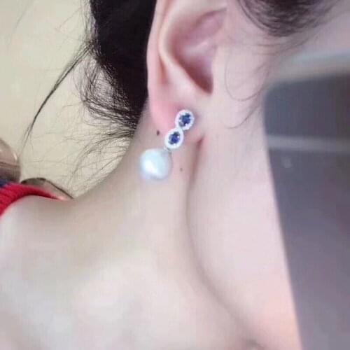 D520 Pearl Earrings Fine Jewelry 925 Sterling Silver 9-10mm Nature Fresh Water White Pearls Drop Dangle Earrings for Women