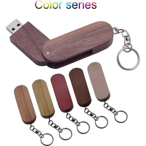 Wooden Rotatable USB Flash Drive 4GB 16GB 32GB 64GB U Disk Pendrive Memory USB Stick Metal Keychain Gifts 10PCS Free Custom Logo