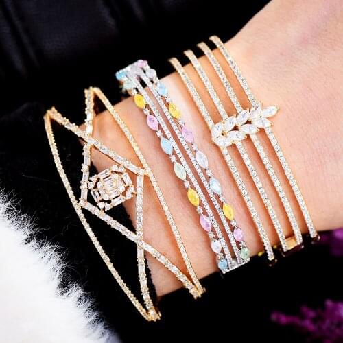 GODKI Korea Trendy Bangle Ring Set Jewelry Set For Women Wedding Cubic Zircon Crystal CZ aretes de mujer modernos 2020