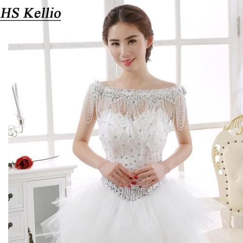 HS Kellio Wedding Jacket Chains Off Shoulder Bridal Bolero With Beading And Crystals