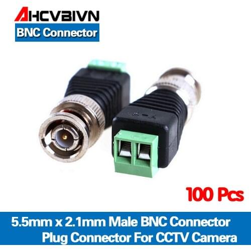 AHCVBIVN 100Pcs Mini Coax CAT5 Male BNC Connector To Camera CCTV BNC Video Balun Connector Adapter
