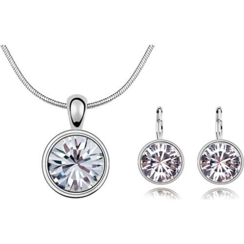 Ms Betti 2021 New Wedding Jewelry Set Round Crystal Earrings Pendant Necklace For Fashion Women/Girls Birthday Gifts