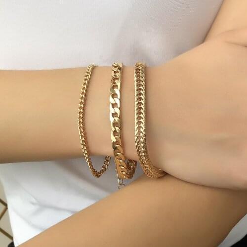 Fashion Geometric Simple Bracelet for Women Gold Color Thick Curb Cuban Link Chain Charm Bangle Bracelets Chains Punk Jewelry