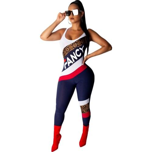 Fashion Sleeveless Women Bodysuit Letter Print Skinny Overalls For Women One Piece Sexy Club Body Femme SAL038