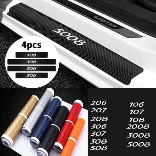 4PCS Car Door Threshold Carbon Fiber Protect Sticker Sill Decor Decal For Peugeot 206 207 306 307 508 106 107 108 2008 3008 5008