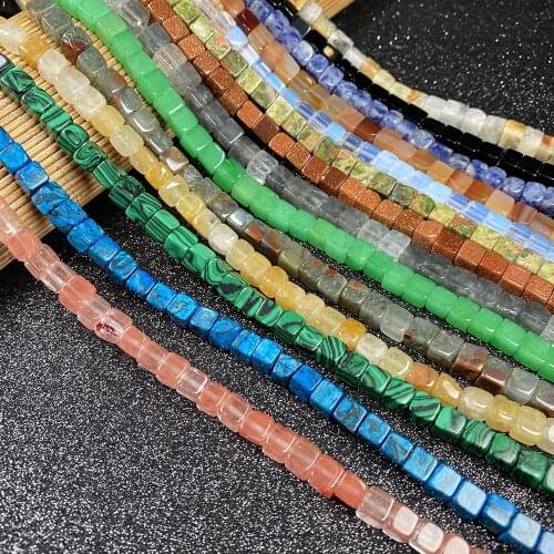 Natural Stone Agates Crystal Aventurine Jades Beaded Square Shape Scattered Beads For Jewelry Making Necklace DIY Bracelet Gift