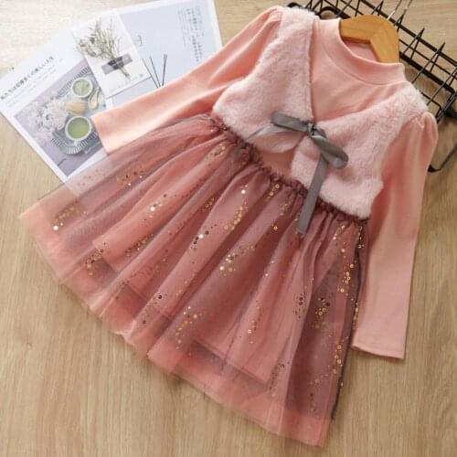 New Kids Dresses Girls Bow Lace Tulle Dress Wedding Little Girl Ceremony Party Birthday Dress Children Autumn Clothing